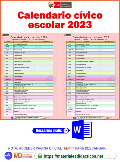 calendario cívico escolar noviembre 2023